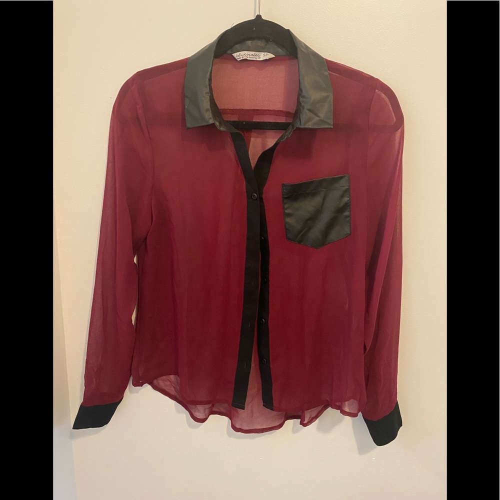Burgundy button down top